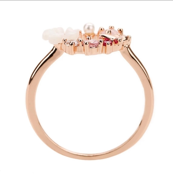 Butterfly Flowers Rose Gold Flower Ring - Picture 3 of 7